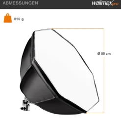 Walimex pro Octagon Softbox 2er Set 55 cm mit 35 W LED inkl. 2 x FT-8051 Lampenstativ bis 260 cm Höhe, Studioleuchte 5000 K Tageslicht plus Lichtstativ mit Federdämpfung