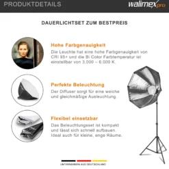 Walimex pro Octagon Softbox Fotostudio Set, 60 W LED Leuchte mit Soft Box, Bi-Color Videoleuchte Farbtemperatur 3000-6000 K, Studioleuchte mit Fernbedienung