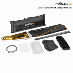 Walimex pro Octagon Softbox Plus Orange Line 120 cm - 900 x 1200 x 1200 mm - mit golden-silbernem Einsatz - schwarz-weiß - Fotografie Zubehör Studio Outdoor People Porträt