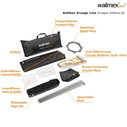 Walimex pro Octagon Softbox Plus Orange Line 60 cm - 450 x 600 x 600 mm - mit golden-silbernem Einsatz - schwarz-weiß - Fotografie Zubehör Studio Outdoor People Porträt