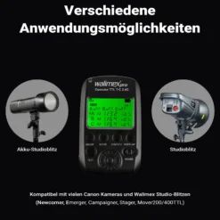 Walimex pro Operator TTL T-C kompatibel mit Canon Kamera, Funk Fernbedienung Auslöser für Newcomer, Emerger, Campaigner, Stager und Mover 200/400 TTL