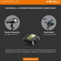 Walimex pro Operator TTL T-N kompatibel mit Nikon Kamera, Funk Fernbedienung und Funk Auslöser für Newcomer, Emerger, Campaigner, Stager und Mover 200/400 TTL