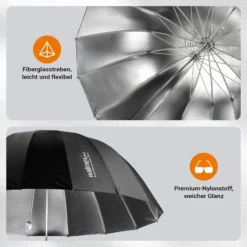 Walimex pro Parabol Reflexschirm schwarz/ silberfarben Ø 165 cm für kontrastreiches Licht