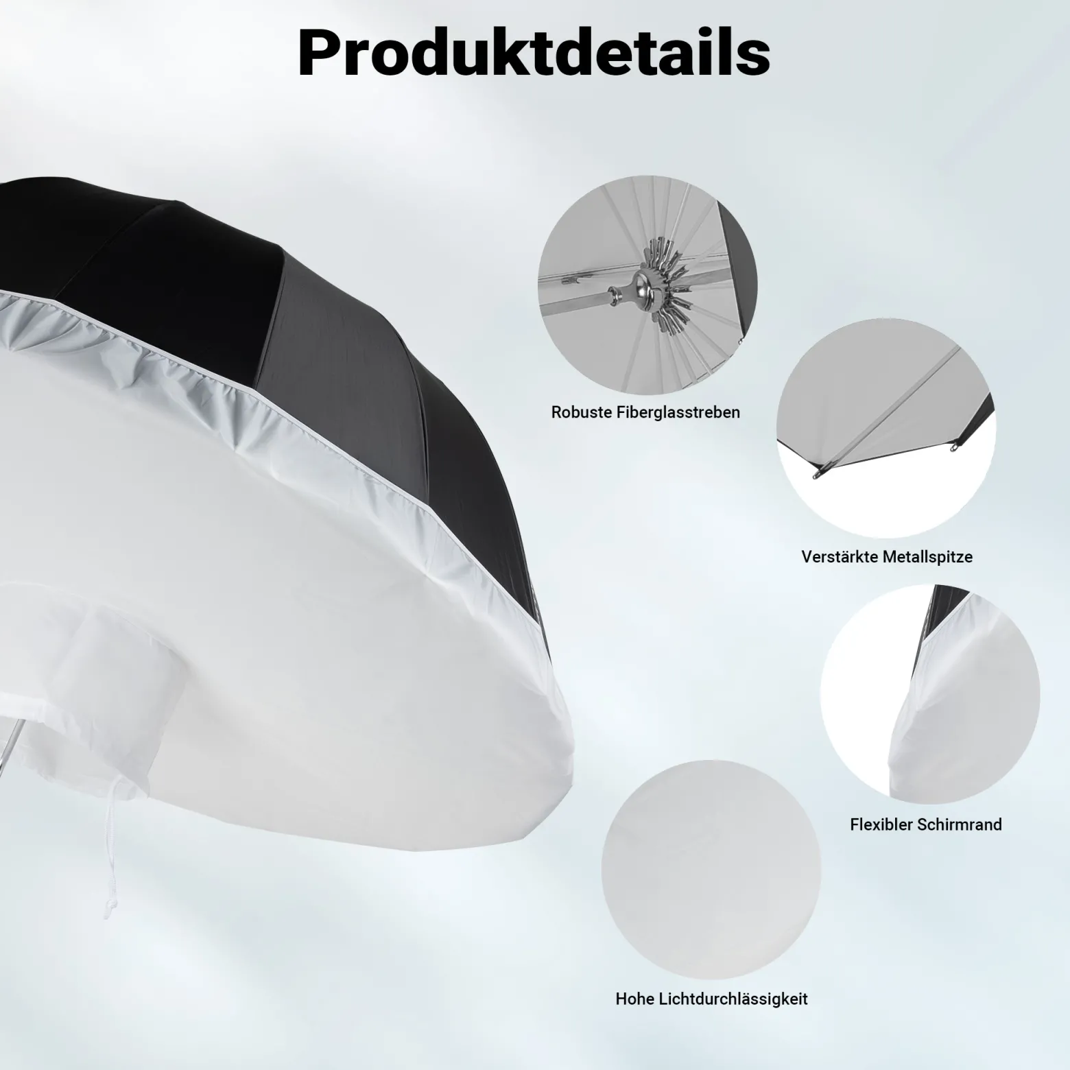 Walimex pro Parabol Reflexschirm schwarz/weiß Ø 129 cm + Diffusor – Lichtformer Set für Fotografie und Videografie
