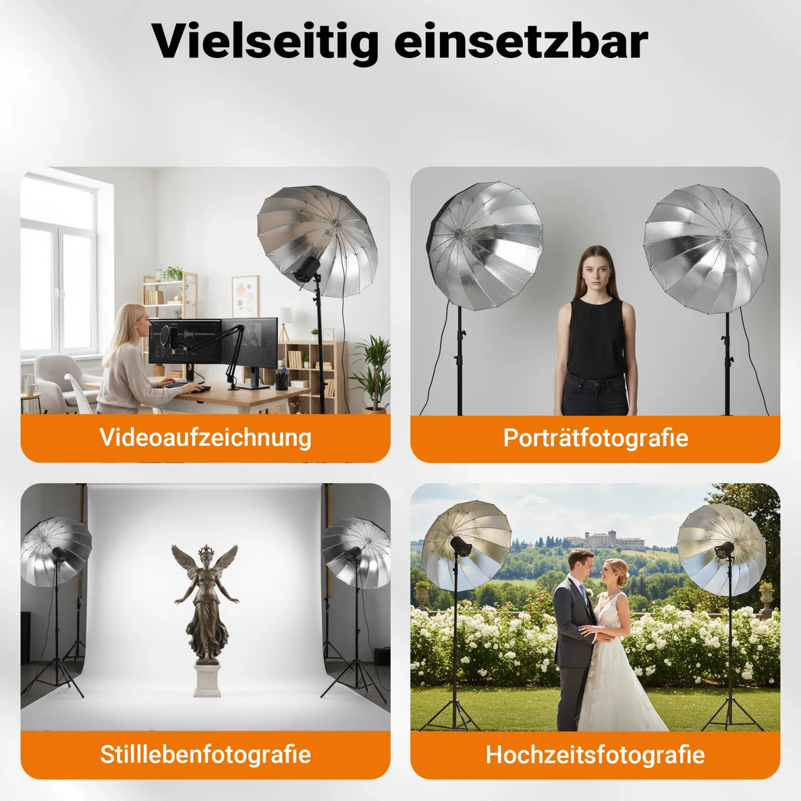 Walimex pro Parabol Reflexschirm schwarz/ silberfarben Ø 129 cm für kontrastreiches Licht