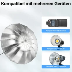 Walimex pro Parabol Reflexschirm schwarz/silberfarben Ø 129 cm + Diffusor – Lichtformer Set für Fotografie und Videografie