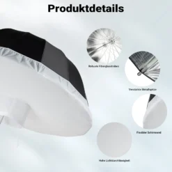 Walimex pro Parabol Reflexschirm schwarz/silberfarben Ø 165 cm + Diffusor – Lichtformer Set für Fotografie und Videografie