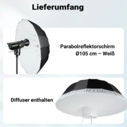 Walimex pro Parabol Reflexschirm schwarz/weiß Ø 105 cm + Diffusor – Lichtformer Set für Fotografie und Videografie