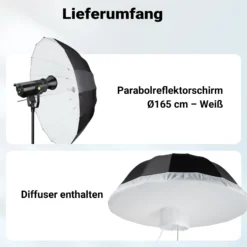 Walimex pro Parabol Reflexschirm schwarz/weiß Ø 165 cm + Diffusor – Lichtformer Set für Fotografie und Videografie