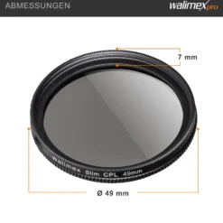 Walimex pro Polfilter zirkular slim 49 mm, Polarisationsfilter inkl. Schutzhülle, CPL Filter mit Metallfassung, Kamera Pol Filter für professionelle Aufnahmen