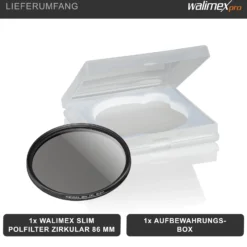 Walimex pro Polfilter zirkular slim 86 mm, Polarisationsfilter inkl. Schutzhülle, CPL Filter mit Metallfassung, Kamera Pol Filter für professionelle Aufnahmen