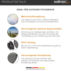 Walimex pro Polfilter zirkular slim 86 mm, Polarisationsfilter inkl. Schutzhülle, CPL Filter mit Metallfassung, Kamera Pol Filter für professionelle Aufnahmen