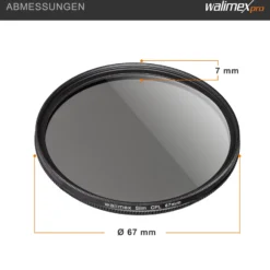 Walimex pro Polfilter zirkular slim 67 mm, Polarisationsfilter inkl. Schutzhülle, CPL Filter mit Metallfassung, Kamera Pol Filter für professionelle Aufnahmen