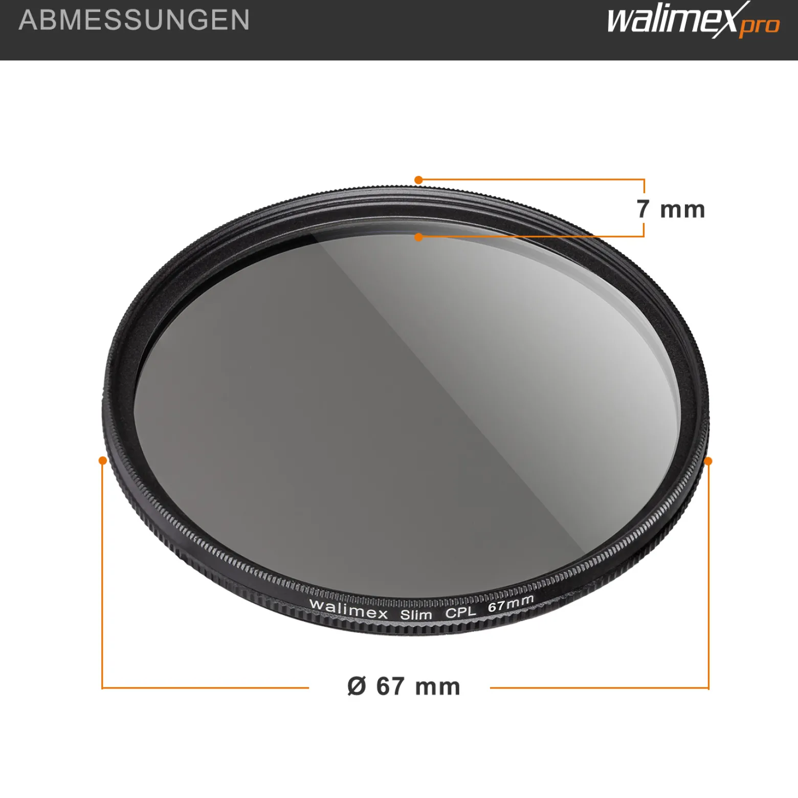 Walimex pro Polfilter zirkular slim 67 mm, Polarisationsfilter inkl. Schutzhülle, CPL Filter mit Metallfassung, Kamera Pol Filter für professionelle Aufnahmen