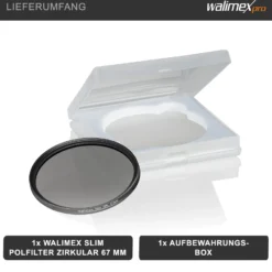 Walimex pro Polfilter zirkular slim 67 mm, Polarisationsfilter inkl. Schutzhülle, CPL Filter mit Metallfassung, Kamera Pol Filter für professionelle Aufnahmen