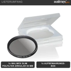 Walimex pro Polfilter zirkular slim 58 mm, Polarisationsfilter inkl. Schutzhülle, CPL Filter mit Metallfassung, Kamera Pol Filter für professionelle Aufnahmen