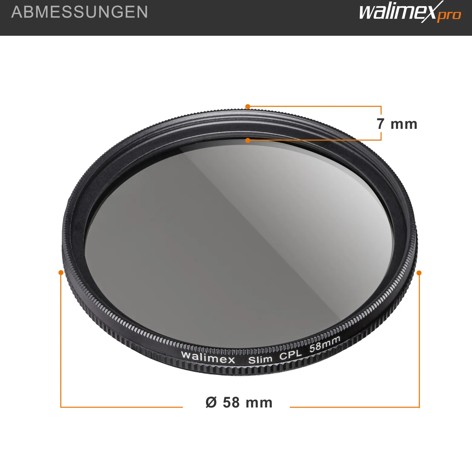 Walimex pro Polfilter zirkular slim 58 mm, Polarisationsfilter inkl. Schutzhülle, CPL Filter mit Metallfassung, Kamera Pol Filter für professionelle Aufnahmen