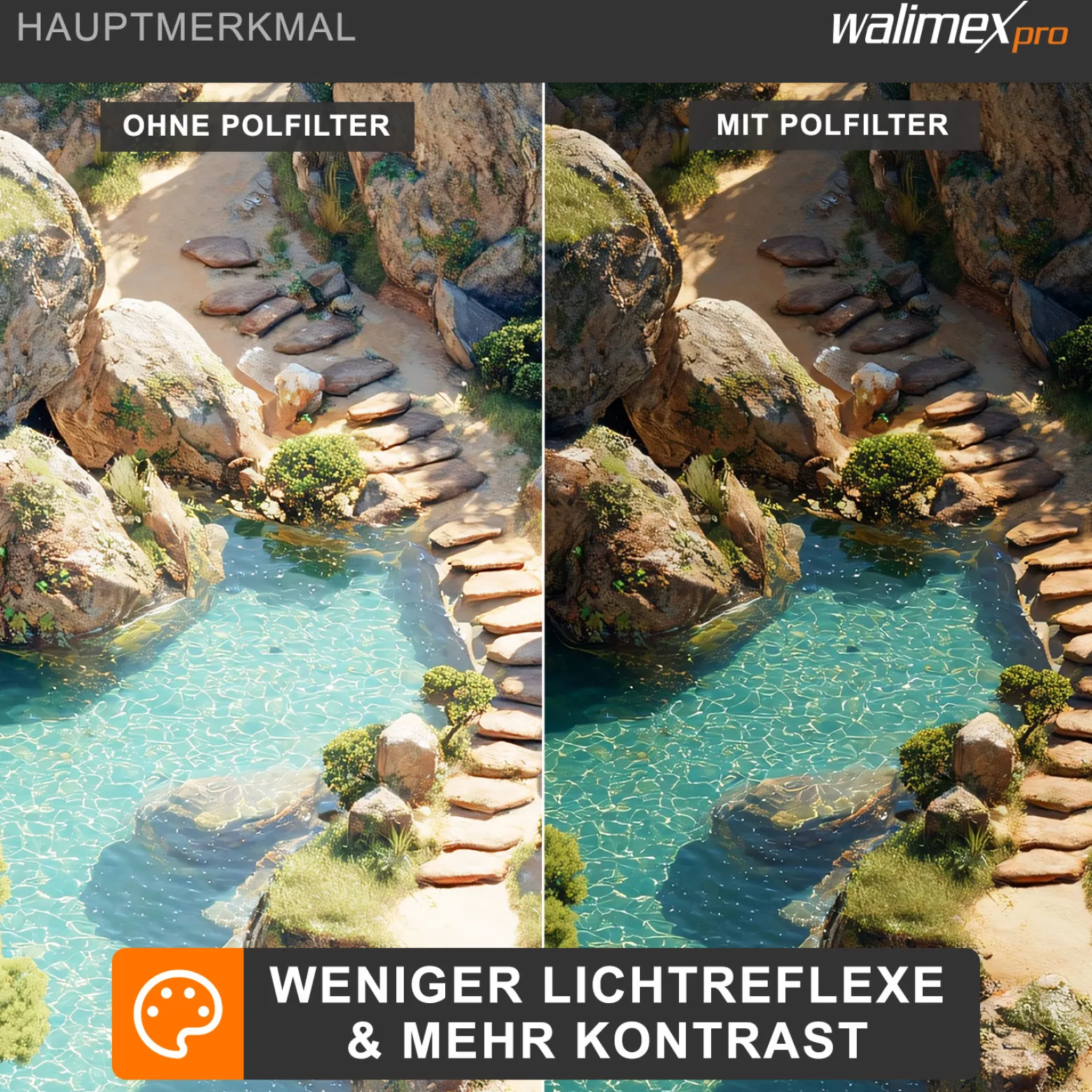 Walimex pro Polfilter zirkular slim 82 mm, Polarisationsfilter inkl. Schutzhülle, CPL Filter mit Metallfassung, Kamera Pol Filter für professionelle Aufnahmen