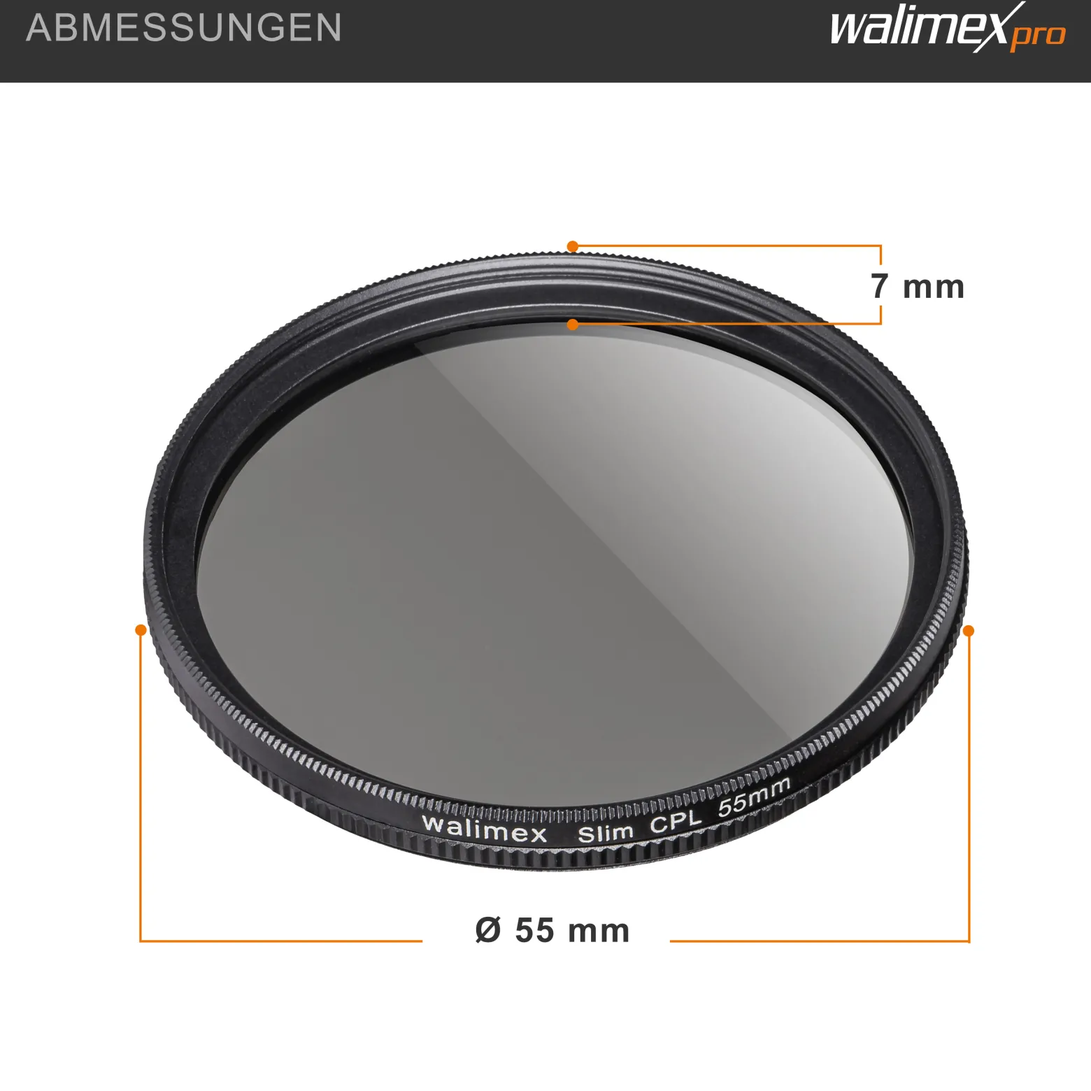 Walimex pro Polfilter zirkular slim 55 mm, Polarisationsfilter inkl. Schutzhülle, CPL Filter mit Metallfassung, Kamera Pol Filter für professionelle Aufnahmen