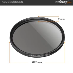 Walimex pro Polfilter zirkular slim 72 mm, Polarisationsfilter inkl. Schutzhülle, CPL Filter mit Metallfassung, Kamera Pol Filter für professionelle Aufnahmen