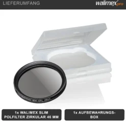 Walimex pro Polfilter zirkular slim 46 mm, Polarisationsfilter inkl. Schutzhülle, CPL Filter mit Metallfassung, Kamera Pol Filter für professionelle Aufnahmen
