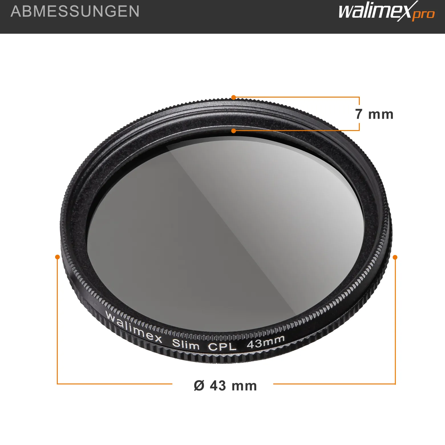 Walimex pro Polfilter zirkular slim 43 mm, Polarisationsfilter inkl. Schutzhülle, CPL Filter mit Metallfassung, Kamera Pol Filter für professionelle Aufnahmen
