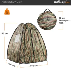Walimex pro Pop-up Camouflage Tarnzelt für Naturfotografie und Tierbeobachtung – 1100 x 1100 x 1400 mm – Schnell auf- und abbaubar, mit Seitenfenstern inkl. Transporttasche