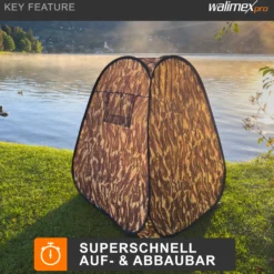 Walimex pro Pop-up Camouflage Tarnzelt für Naturfotografie und Tierbeobachtung – 1100 x 1100 x 1400 mm – Schnell auf- und abbaubar, mit Seitenfenstern inkl. Transporttasche