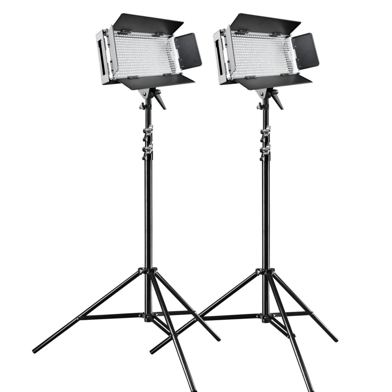 Walimex pro Pro 500 On Location Lightning Set (2x dimmbare LED-Flächenleuchte, 2x WT-806 Lampenstativen inkl. Transporttasche), 20375, 800 Lux leistung