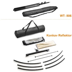 Walimex pro Reflektor Halfpipe + WT-806 Stativ Set 150 x 60 cm konkav 3in1 silberfarben weiß wavy goldfarben mit Lampenstativ bis 256 cm für Porträtfotografie