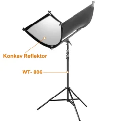Walimex pro Reflektor Halfpipe + WT-806 Stativ Set 150 x 60 cm konkav 3in1 silberfarben weiß wavy goldfarben mit Lampenstativ bis 256 cm für Porträtfotografie