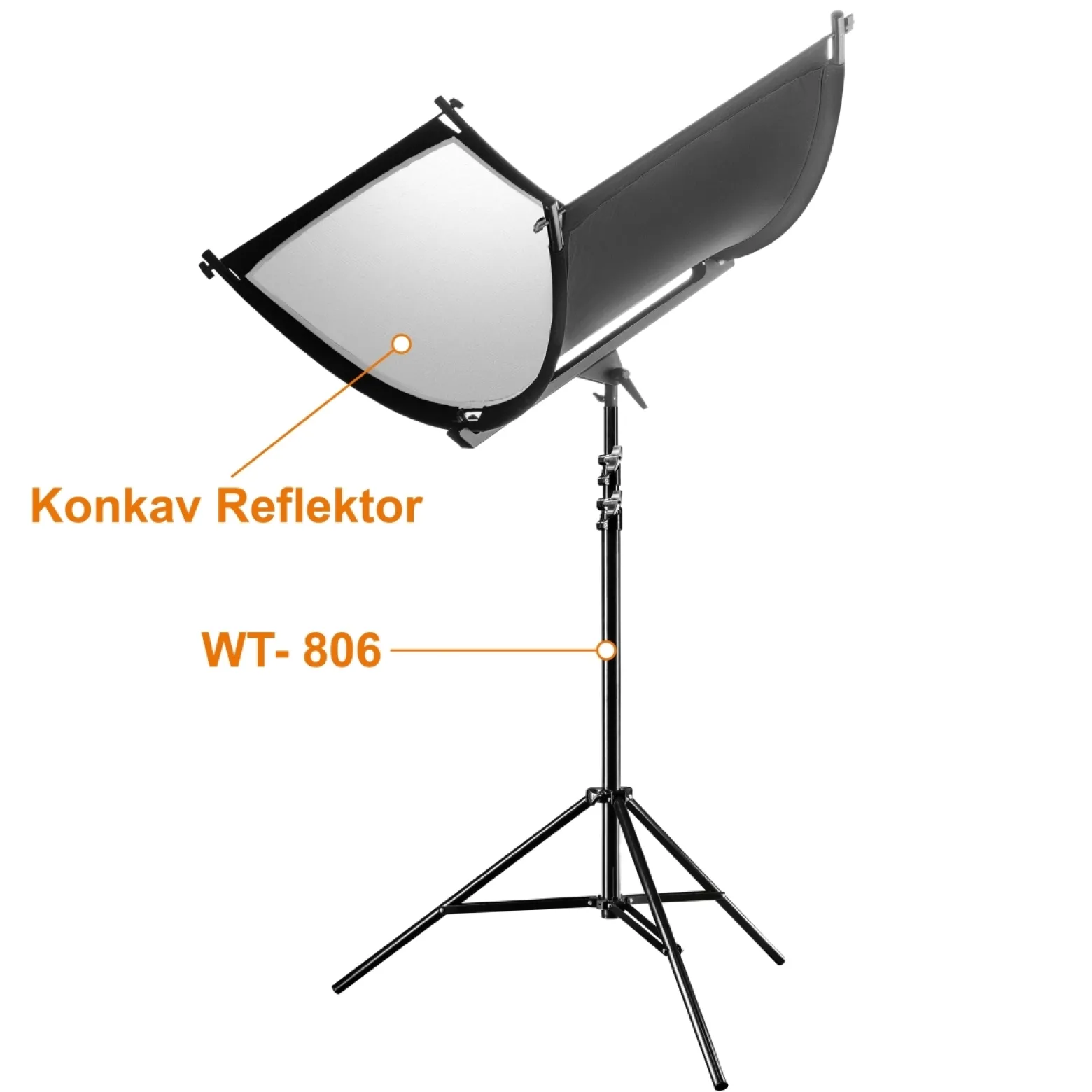 Walimex pro Reflektor Halfpipe + WT-806 Stativ Set 150 x 60 cm konkav 3in1 silberfarben weiß wavy goldfarben mit Lampenstativ bis 256 cm für Porträtfotografie