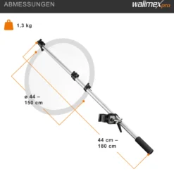 Walimex pro Reflektorhalter mit Klemme - 1800 x 100 x 100 mm - Teleskopstange 44-150 cm - inkl. Transporttasche - Halter für Fotoreflektoren für Foto Porträt Produktfotografie
