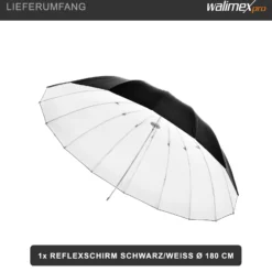 Walimex pro Reflexschirm Ø 180 cm schwarz/weiß für weiches Licht, Lichtreflektor für neutrale Lichtführung und Streulichtminderung, optimal für Produktfotografie