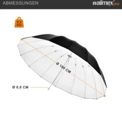 Walimex pro Reflexschirm Ø 180 cm schwarz/weiß für weiches Licht, Lichtreflektor für neutrale Lichtführung und Streulichtminderung, optimal für Produktfotografie