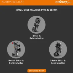 Walimex pro Reflexschirm Ø 180 cm schwarz/silberfarben für hartes Licht, Lichtreflektor ideal für Porträt- und Produktfotografie