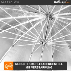 Walimex pro Reflexschirm Ø 180 cm schwarz/silberfarben für hartes Licht, Lichtreflektor ideal für Porträt- und Produktfotografie