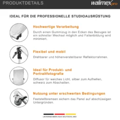 Walimex pro Rollbares Reflektorpanel 150 x 200 cm, Reflektor und Diffusor Fotografie in einem, silberfarbene Vorderseite und schwarze Rückseite