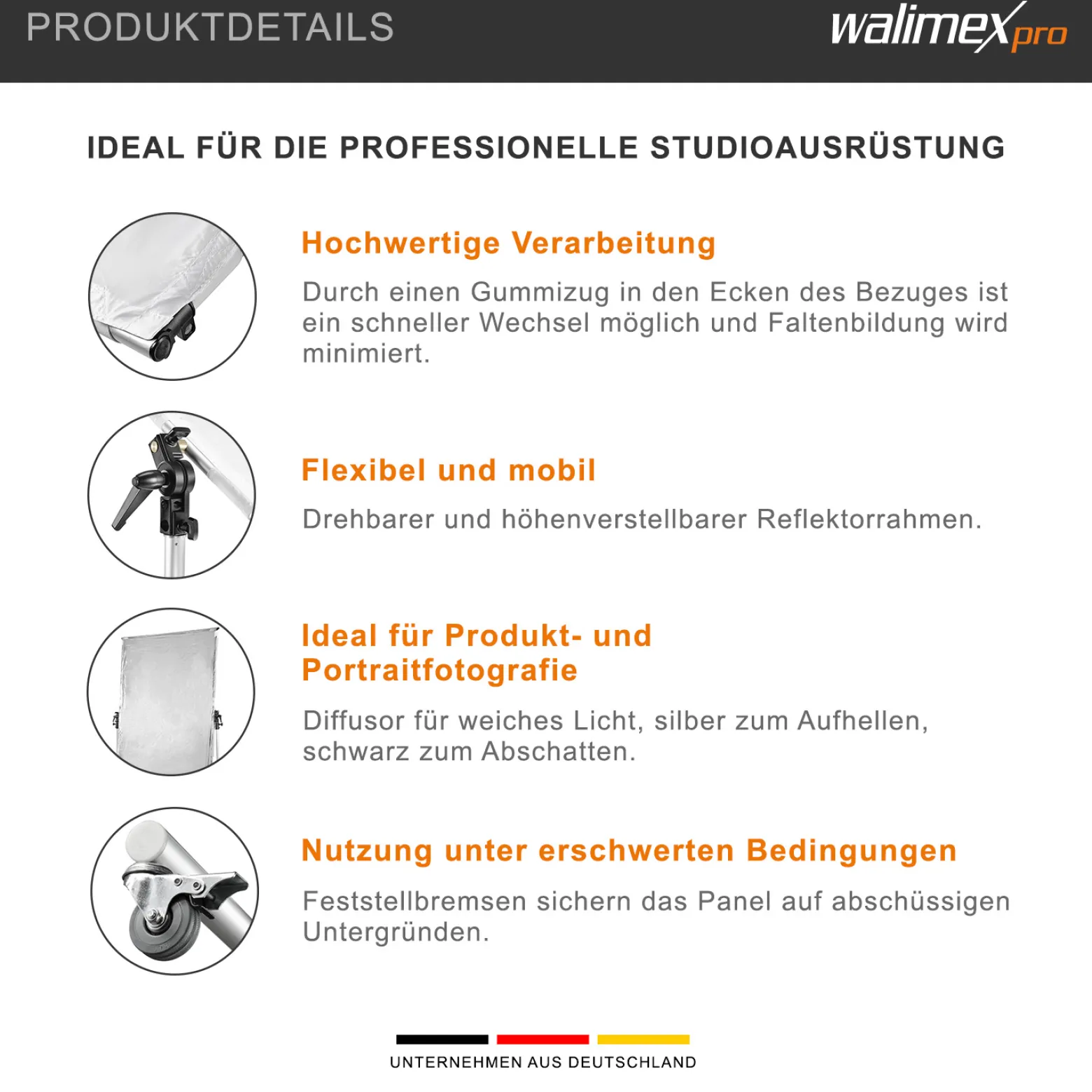 Walimex pro Rollbares Reflektorpanel 150 x 200 cm, Reflektor und Diffusor Fotografie in einem, silberfarbene Vorderseite und schwarze Rückseite