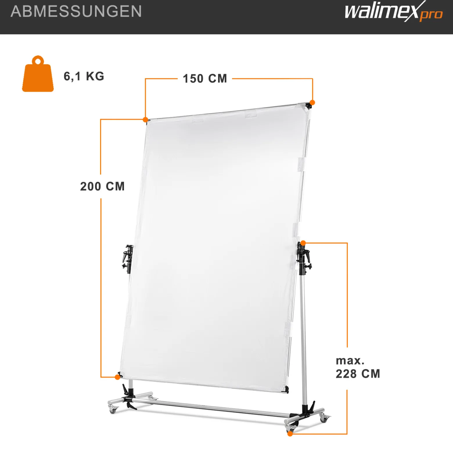 Walimex pro Rollbares Reflektorpanel 150 x 200 cm, Reflektor und Diffusor Fotografie in einem, silberfarbene Vorderseite und schwarze Rückseite