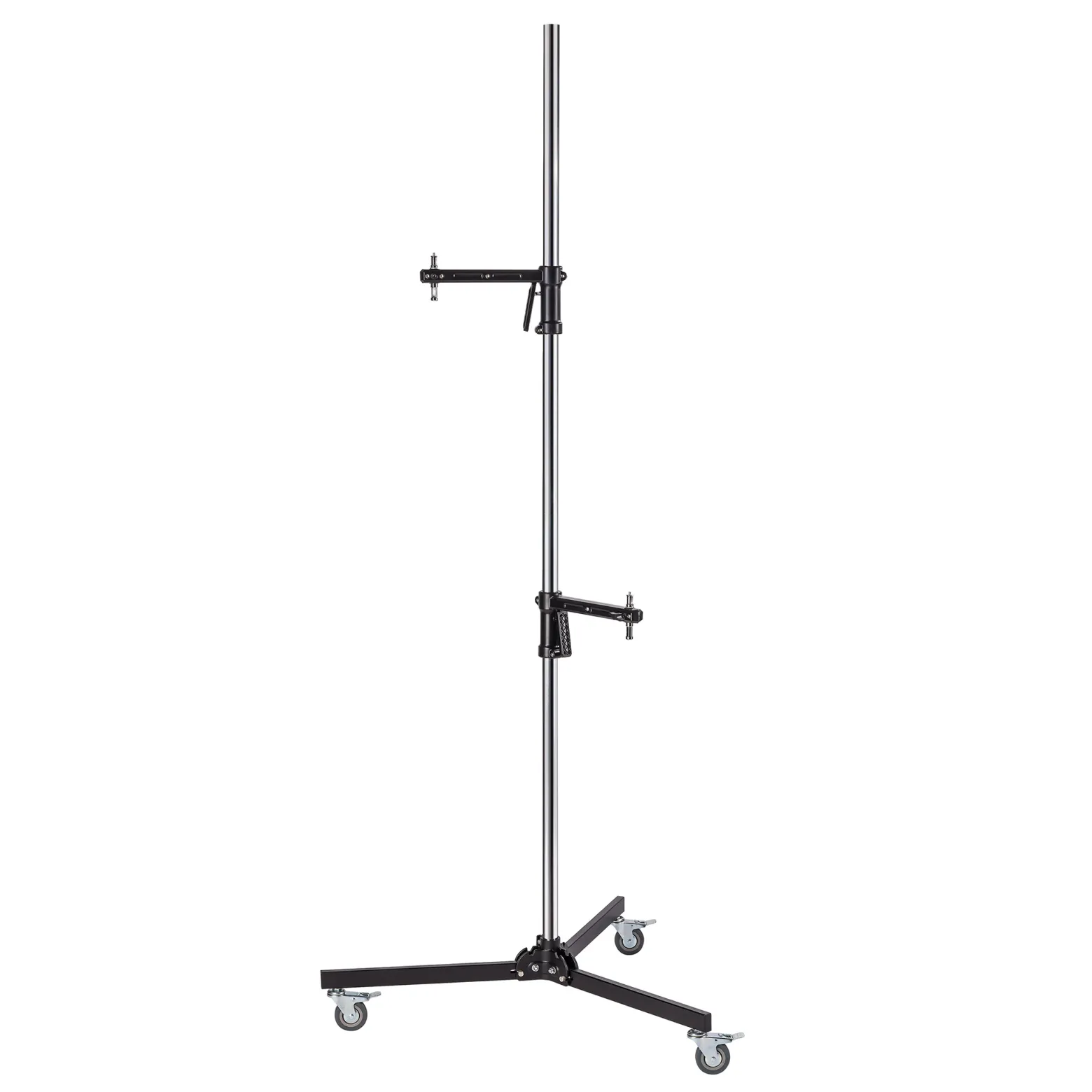 Walimex pro Rollstativ 223 cm, Blitzstativ belastbar bis 12 kg, Studiostativ mit zwei verschiebbaren Klemmhaltern, Lampenstativ mit stabilen Rollen ideal zur Befestigung von Studio-Equipment