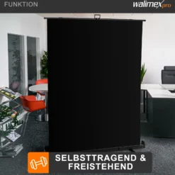 Walimex pro Roll-up Panel Hintergrund schwarz 155 x 200 cm, Fotohintergrund mit Transportbox, Hintergrundsystem für Fotostudio, knitterfreie Fotoleinwand ideal für Low-Key-Fotografie und Portraits