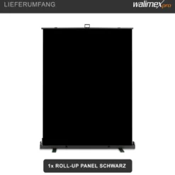 Walimex pro Roll-up Panel Hintergrund schwarz 155 x 200 cm, Fotohintergrund mit Transportbox, Hintergrundsystem für Fotostudio, knitterfreie Fotoleinwand ideal für Low-Key-Fotografie und Portraits