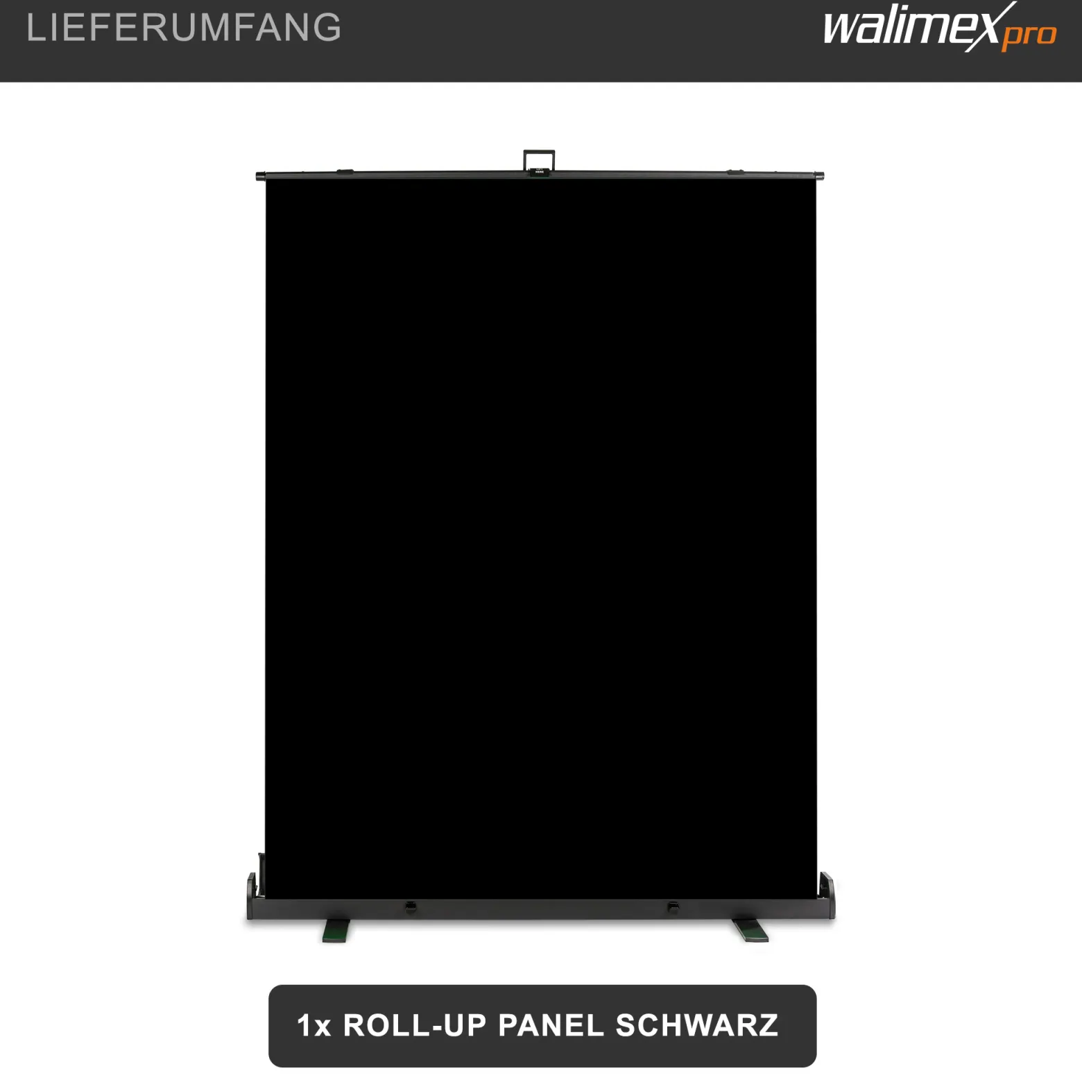 Walimex pro Roll-up Panel Hintergrund schwarz 155 x 200 cm, Fotohintergrund mit Transportbox, Hintergrundsystem für Fotostudio, knitterfreie Fotoleinwand ideal für Low-Key-Fotografie und Portraits