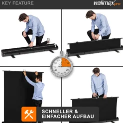 Walimex pro Roll-up Panel Hintergrund schwarz 155 x 200 cm, Fotohintergrund mit Transportbox, Hintergrundsystem für Fotostudio, knitterfreie Fotoleinwand ideal für Low-Key-Fotografie und Portraits