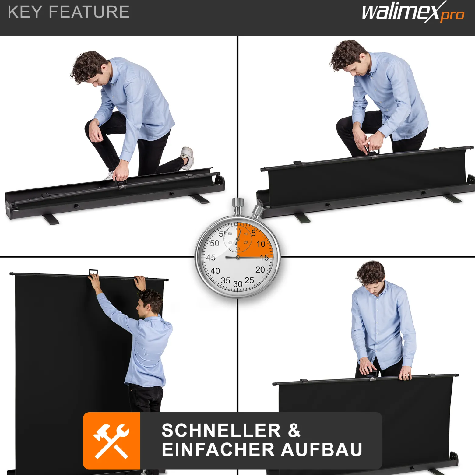 Walimex pro Roll-up Panel Hintergrund schwarz 155 x 200 cm, Fotohintergrund mit Transportbox, Hintergrundsystem für Fotostudio, knitterfreie Fotoleinwand ideal für Low-Key-Fotografie und Portraits