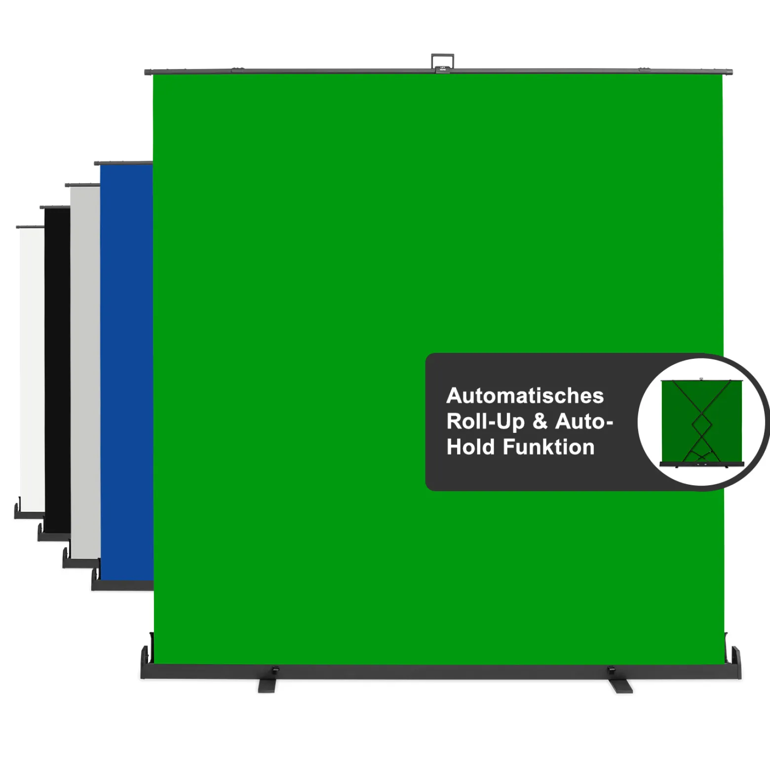 Walimex pro Roll-up Panel Hintergrund grün 210 x 220 cm, Greenscreen Fotohintergrund mit Transportbox, Hintergrundsystem für Fotostudio, knitterfreie Fotoleinwand ideal für Chromakeying