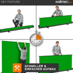 Walimex pro Roll-up Panel Hintergrund grün 210 x 220 cm, Greenscreen Fotohintergrund mit Transportbox, Hintergrundsystem für Fotostudio, knitterfreie Fotoleinwand ideal für Chromakeying