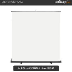 Walimex pro Roll-up Panel Hintergrund weiß 210 x 220 cm, Fotohintergrund mit Transportbox, Hintergrundsystem für Fotostudio, knitterfreie Fotoleinwand ideal für Freistellen und High-Key-Fotografie