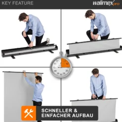 Walimex pro Roll-up Panel Hintergrund grau 155 x 200 cm, Fotohintergrund mit Transportbox, Hintergrundsystem für Fotostudio, knitterfreie Fotoleinwand ideal für Portraits und dezente Lichtakzente